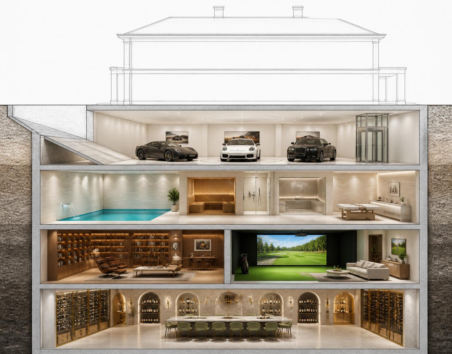 Isometric cutaway of a Melbourne home showing the subterranean spaces beneath it
